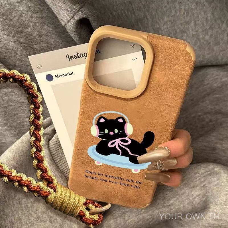 Skateboard Black Cat เคสโทรศัพท์คุณภาพสูงเหมาะสำหรับ iPhone 16, 11, 12, 13, 14, 15 PRO MAX, 7plus, 8PLUS, 11pro, 13pro, X, XR, XS Max-ความเข้ากันได้สากล6whm
