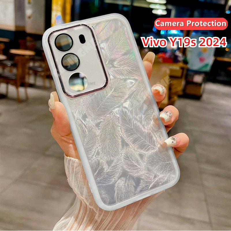 Vivo Y19s 2024 Glitter Feather รูปแบบซิลิโคนนุ่มสําหรับ Vivo Y19s VivoY19s Y 19s Y19 S 4G 5G 2024 กันกระแทกเคสโทรศัพท์กล้องเลนส์ป้องกันปกหลัง
