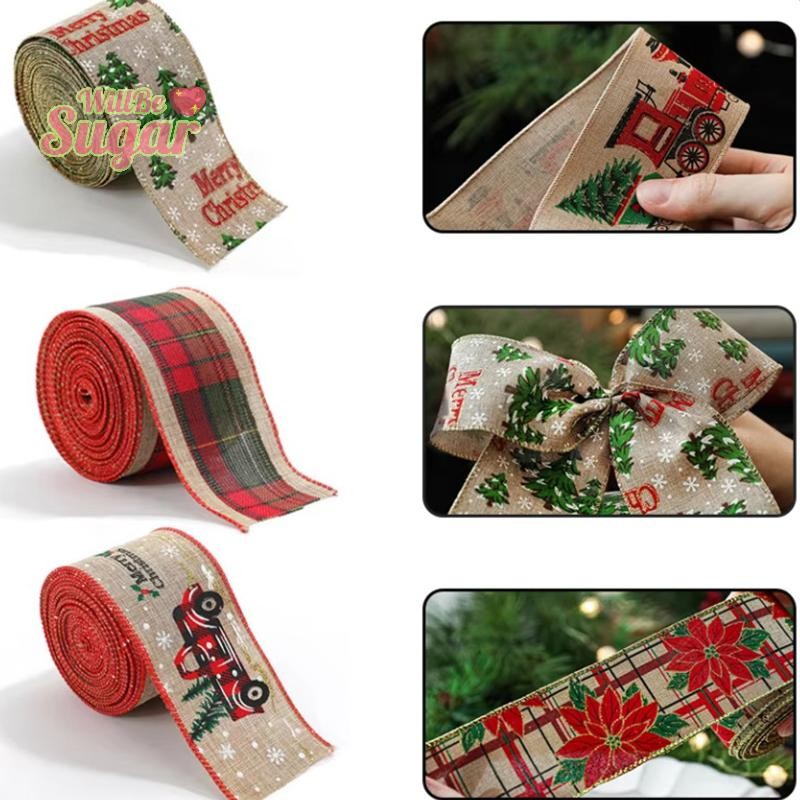 [WillBesugarT] 2m ผ้าลินินคริสต์มาสห่อริบบิ้นของขวัญต้นคริสต์มาสริบบิ้น DIY Bows Snowman Burlap เชือก 2025 Navidad ตกแต่ง [ใหม่]