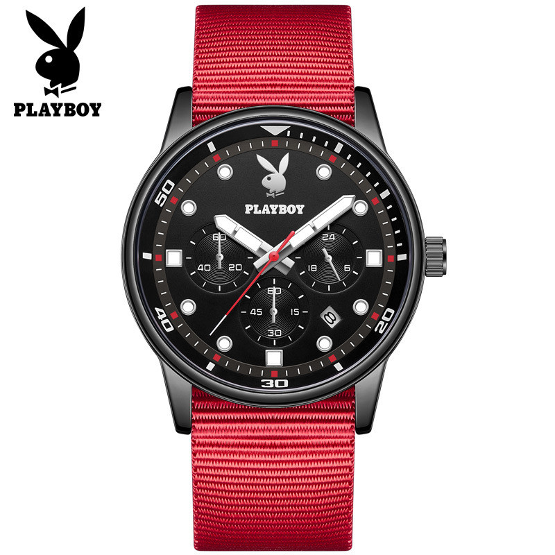 Playboy 3072 Fashion Casual Calendar Quartz Watch All-Match Mens Watch (ฟรีกล่องนาฬิกาประณีต)