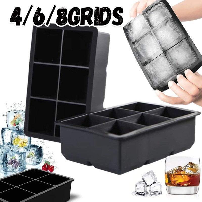 4/6/8 กริดซิลิโคนนุ่ม Ice Cube แม่พิมพ์ - เกรดอาหาร Icecubes Maker - Easy-Release Square วิสกี้ก้อนน