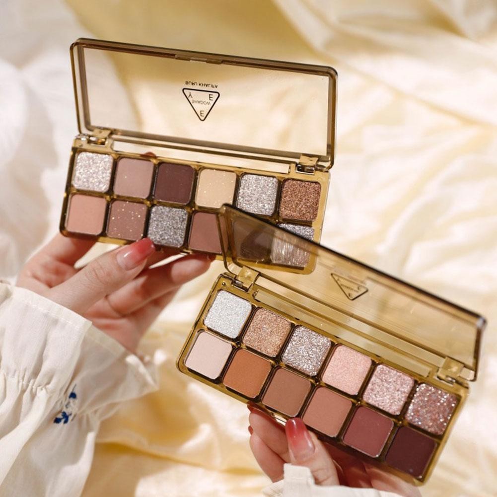 12 Color Eye Shadow Plate Matte Pearlescent Earth Cold Tea อายแชโดว์สีน้ําตาล