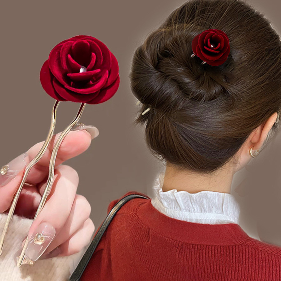 สไตล์ใหม่ Rose Hairpin หญิง Niche Retro Hairpin Hairpin โมเดิร์น U-รูป Hairpin เจ้าสาว Headdress อุปกรณ์เสริมผม