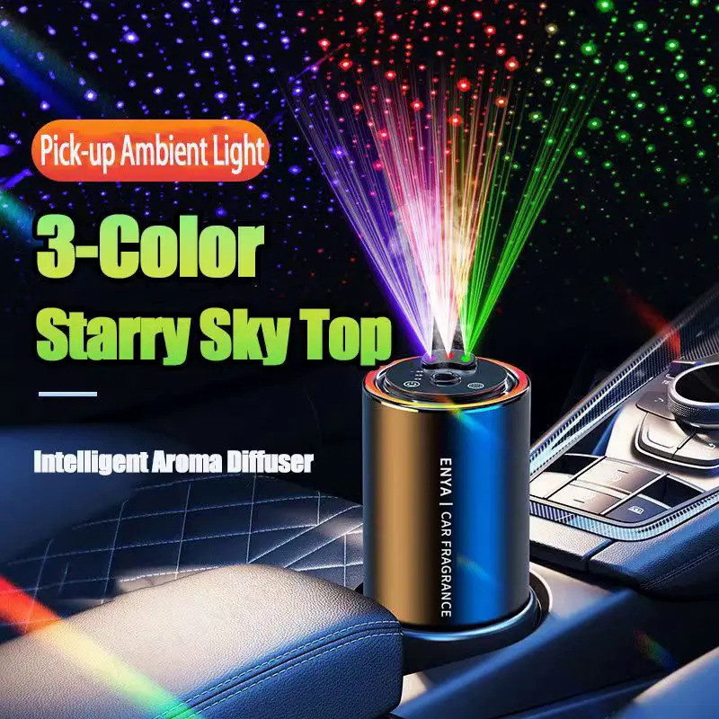 Car Air Refresher with LED Light Starry Projection 3 Colors Home Perfume Auto Air Purifier Aromather
