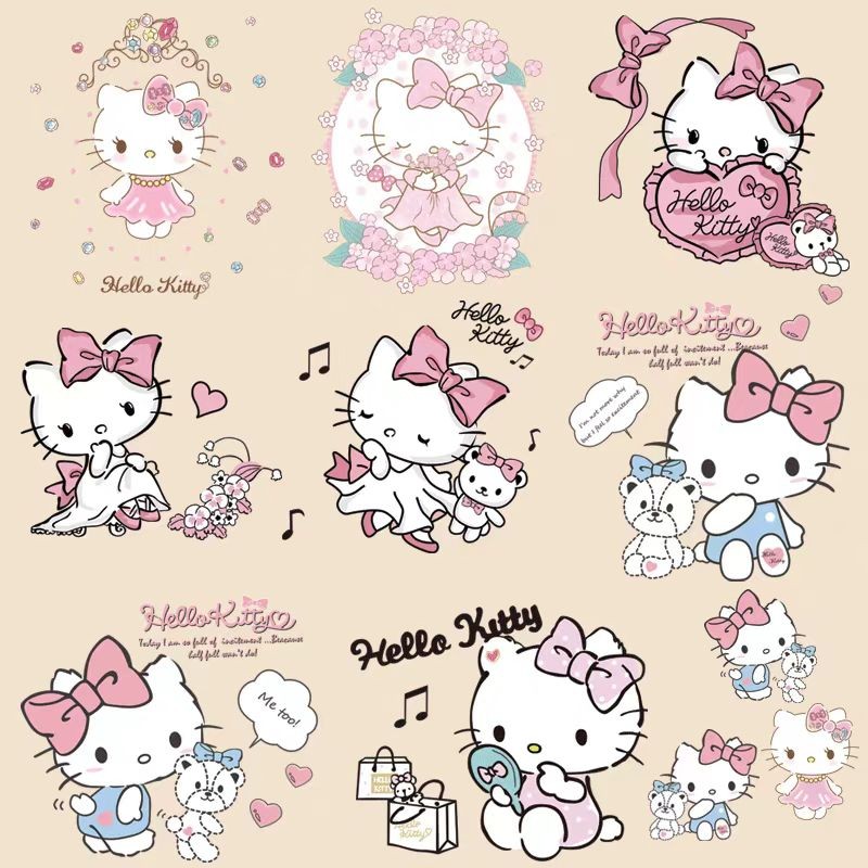 การปรับแต่งลายคิตตี้ ซักได้ การพิมพ์ถ่ายเทความร้อน สติ๊กเกอร์ปั๊มร้อน รูเสื้อผ้า แพทช์ลายตกแต่ง