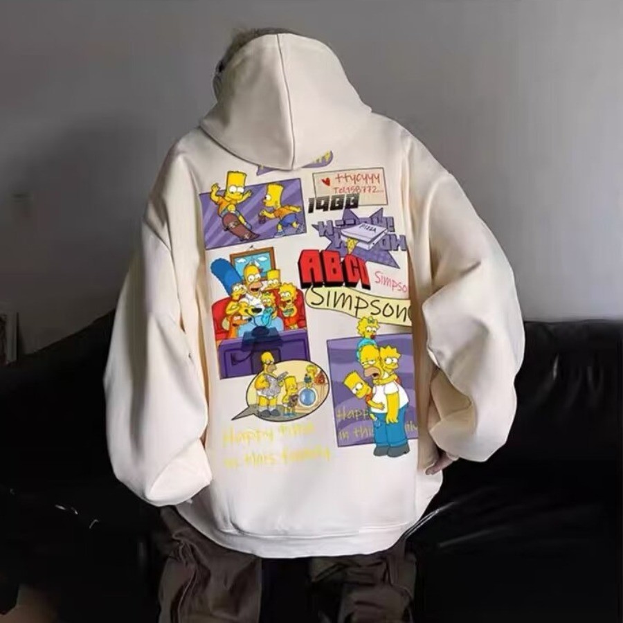 M-8XL New Fun Manga The Simpsons พิมพ์ Hoodie แจ็คเก็ตสําหรับชายฤดูใบไม้ร่วงฤดูหนาว American Plush อ