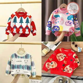 เสื้อกันหนาวเด็ก สเวตเตอร์คอกลมเด็ก ขนบุนุ่มๆ พิมพ์ลายคริสมาร์ส สำหรับเด็กอายุ1-4ปี