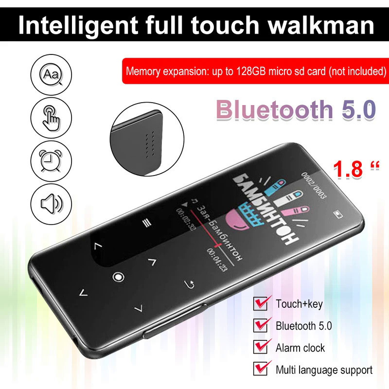 Bluetooth MP3 Player HiFi Lossless Music Player Sport Earphone Portable Audio Walkman With FM/E-book
