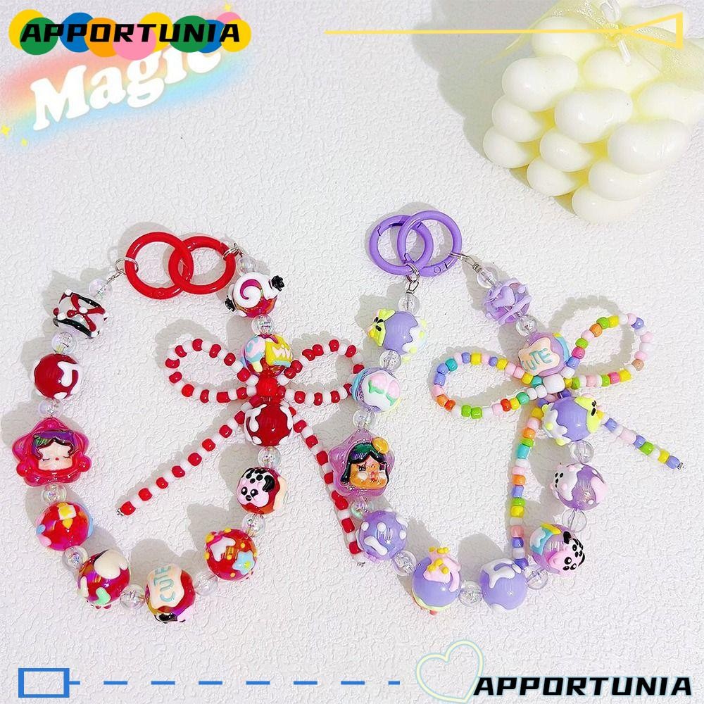 Apportunia Bowknot จี้, เรซิ่นที่มีสีสัน Burst ลูกปัดพวงกุญแจ, แฟชั่นไล่โทนสีที่ถอดออกได้โทรศัพท์ Lanyard ผู้หญิง