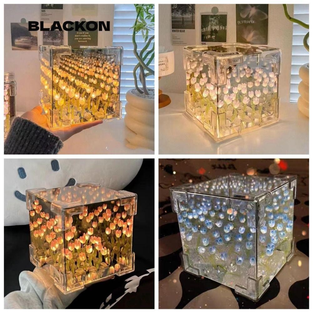 ไฟกลางคืนทิวลิป BLACKON, ถุงของขวัญที่ตื่นเต้น 21 ดอกไม้ LED ตกแต่งโคมไฟกลางคืน, ลูกบาศก์วิเศษ Creative Handmade DIY กระจกแสงของขวัญวันเกิด
