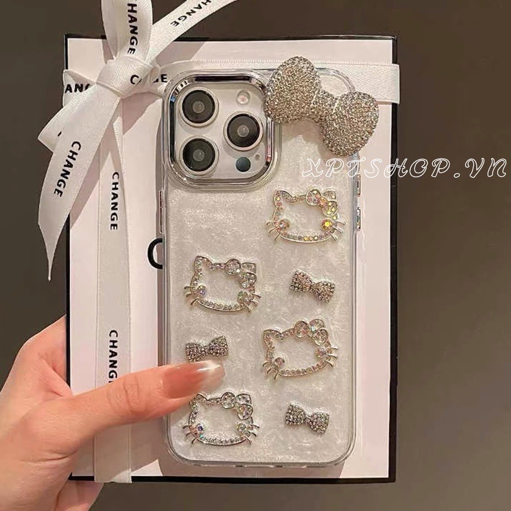 เพชรโบว์คิตตี้ชุบเรซิ่นเคสโทรศัพท์สําหรับiPhone 17 Pro Max 17 Air 16 Plus 15 14 13 12 11 Pro Maxกันกระแทกป้องกันปลอก
