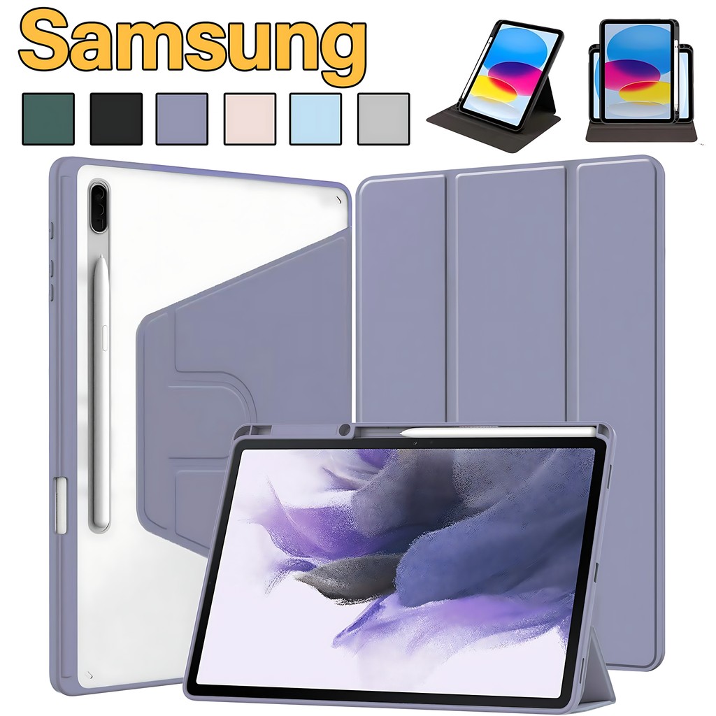 【Triple fold+360°เคสหมุนได้】เคสฝาพับ Samsung Tab case S6 lite Galaxy Tab S7 S8 S9 S10+ Galaxy Tab S8+/S7+/S9+ S7FE S9FE+ A7/A8/A9/A9+วัสดุอะคริลิ เคส Galaxy case Samsung