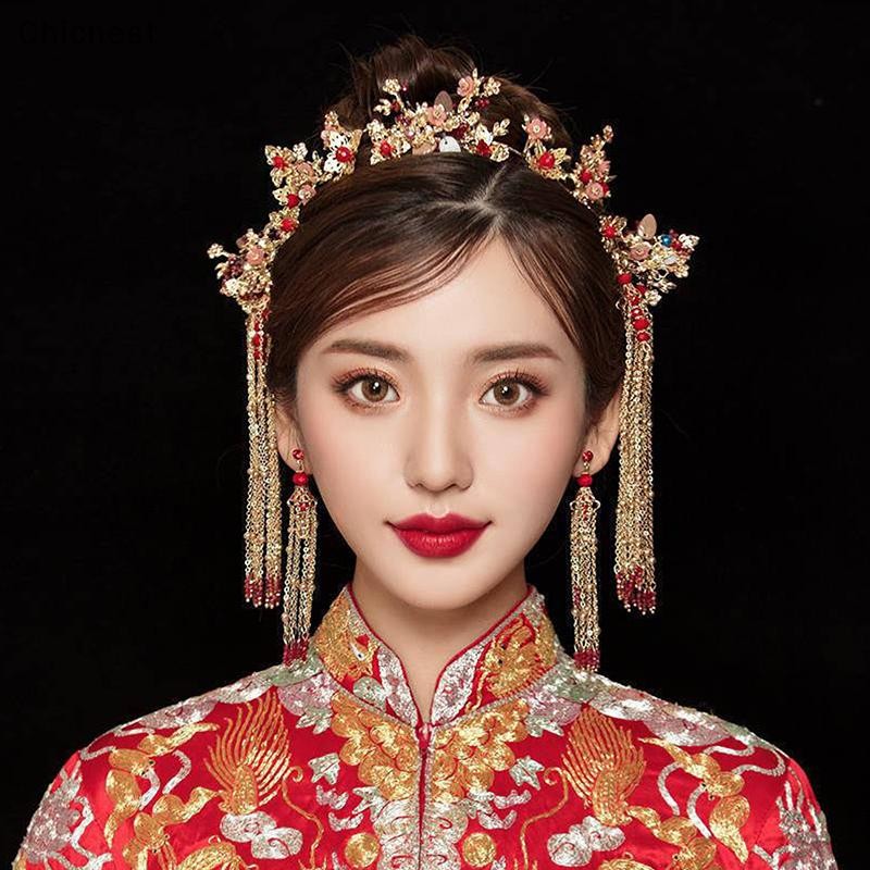 [Chicnest] 7 ชิ้น/เซ็ตผู้หญิงแฟชั่น Xiuhe Headwear อุปกรณ์เสริมจีน Hanfu เจ้าสาวอุปกรณ์เสริมผมชุด sel อุปกรณ์เสริมผม Boutique