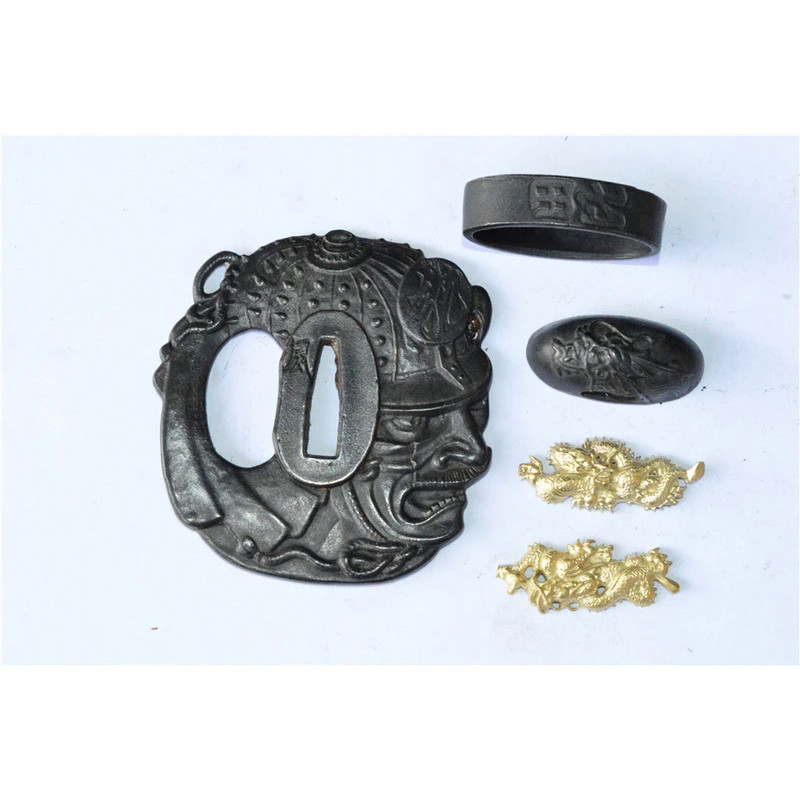 Wonderful Set Iron Steel Guard Tsuba Menuki Fuchi Kashira For Japanese Samurai Katana Sword Steel Ha