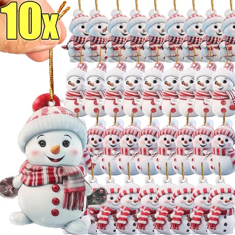 10pcs 2D คริสต์มาส Snowman จี้อะคริลิคแบน Xmas Tree ตกแต่งรถ Merry Christmas บรรยากาศแขวนเครื่องประดับเด็กของขวัญ