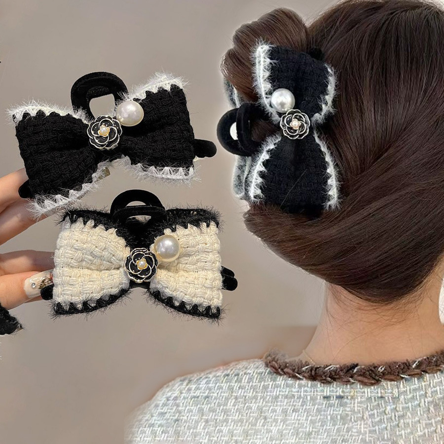 Elegant Camellia Bow Grab Clip ฤดูใบไม้ร่วงฤดูหนาวกิ๊บติดผมสไตล์ใหม่กลับหัวกิ๊บฉลาม