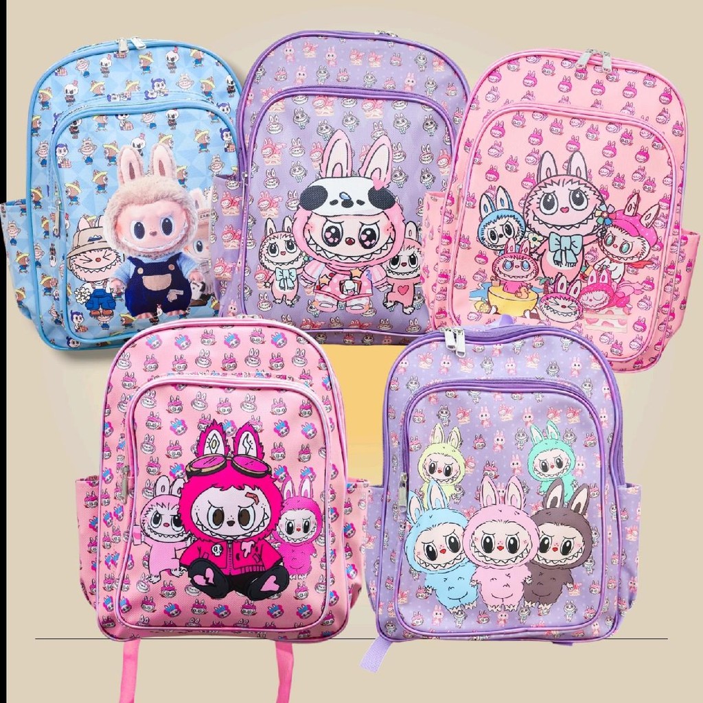 PINKกระเป๋านักเรียนลายน่ารัก สีสันคมชัด หนังPu 16นิ้ว ใส่A4ได้