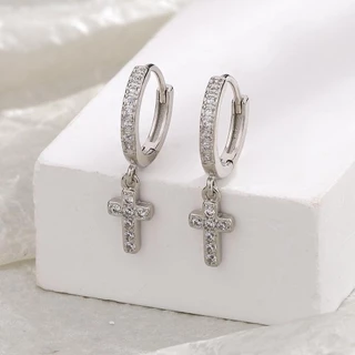 Jinjoo ต่างหูห่วงไม้กางเขน Cross Hoops ดีไซน์สวยเท่