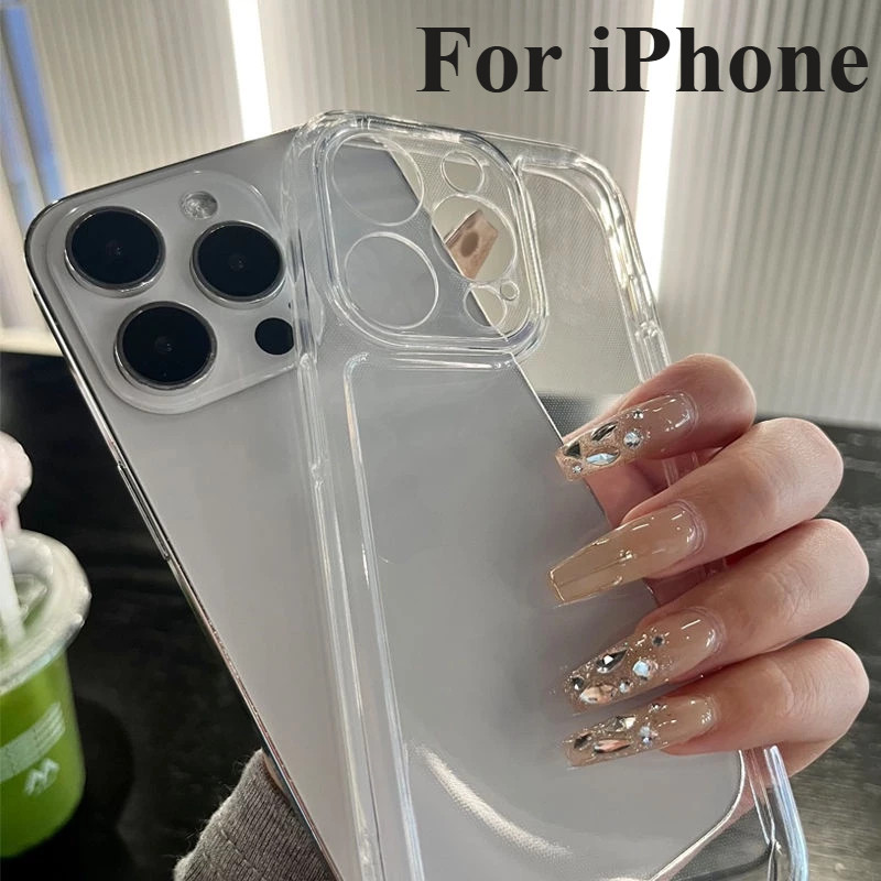 Space เคสใส TPU กันกล้อง for iPhone 17 16 15 14 11 12 13 Pro Max 7 8 14 Plus X XR XS Max 7 8 SE 2020