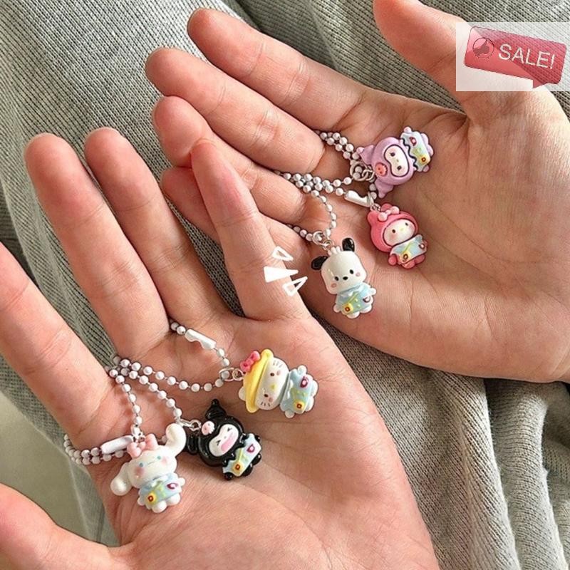 At 1 PC น่ารัก Kuromi Melody Cinnamoroll Pochacco KT แมว Pom Pom Purin พวงกุญแจหูฟังพวงกุญแจการ์ตูน Charm กระเป๋าจี้ Ca A