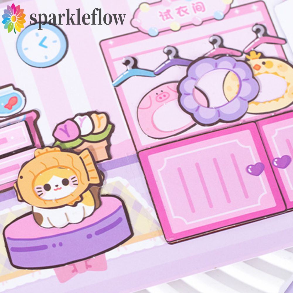 Sparkleflow Magnetic Quiet Book, Montessori Handmade Cat สติกเกอร์หนังสือ,เกมการฝึกอบรมกระดาษ Hand Ledger 3D DIY เด็ก Busy Book ของเล่นเด็กวัยหัดเดิน