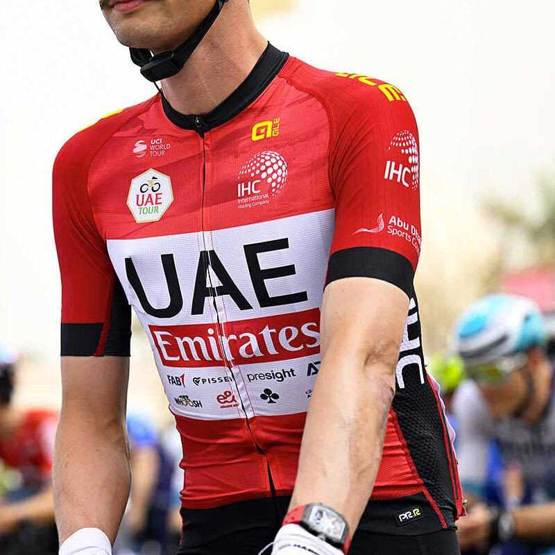 Uae ทีม Emirates Tour Race Cycling Jersey Powerband เสื้อผ้าแขนสั้น Breathable Quick Dry Cycle Jerse