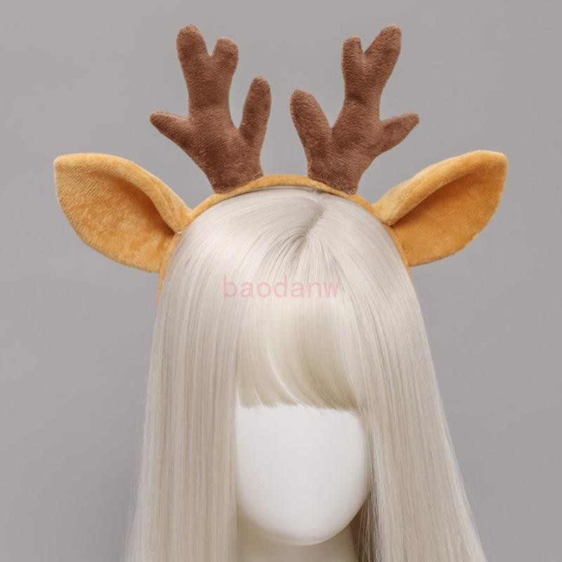 Bdw สัตว์น่ารักกวางหูแถบคาดศีรษะ Plush Antler ผม Hoop ความแปลกใหม่ Headdress Fawn Horn Christmas Party อุปกรณ์เสริม