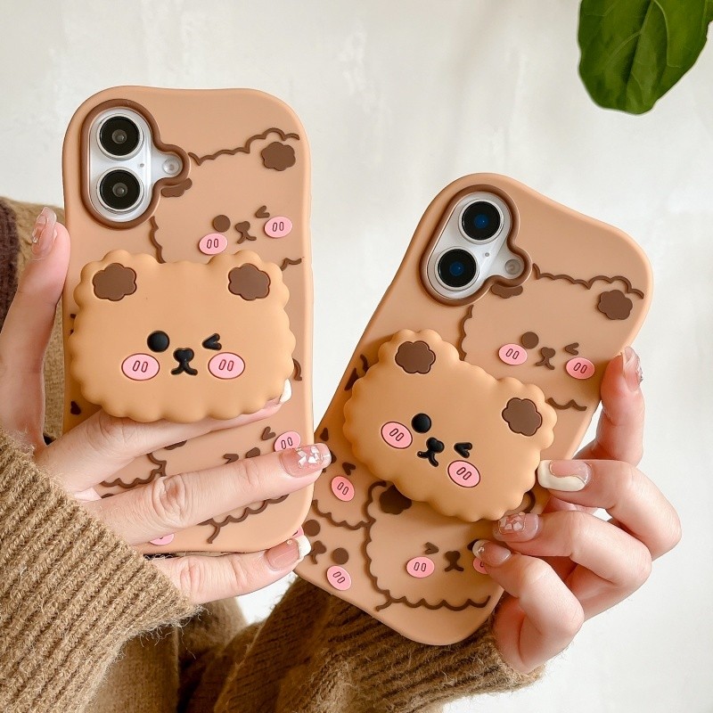 สําหรับ iphone 16 15 14 13 12 11 promax 3D Strip Bear พร้อมฟังก์ชั่น Satnd เคสซิลิโคนอ่อนนุ่ม