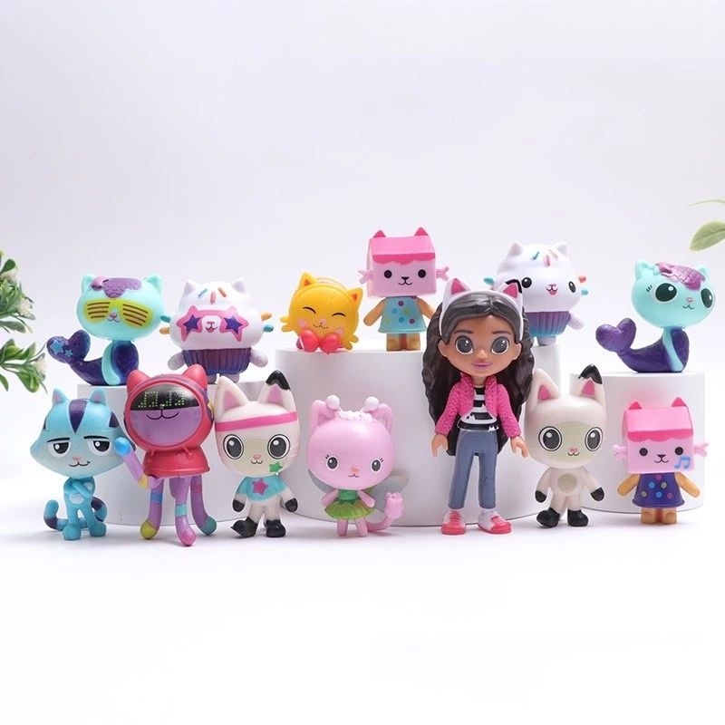13 ชิ้น/เซ็ต 5-9 ซม.การ์ตูนอะนิเมะ Gabbys ตุ๊กตารูปยิ้มแมวตุ๊กตาสัตว์น่ารักลูกแมวรุ่น Q PVC Action Figures ตุ๊กตาของเล่น