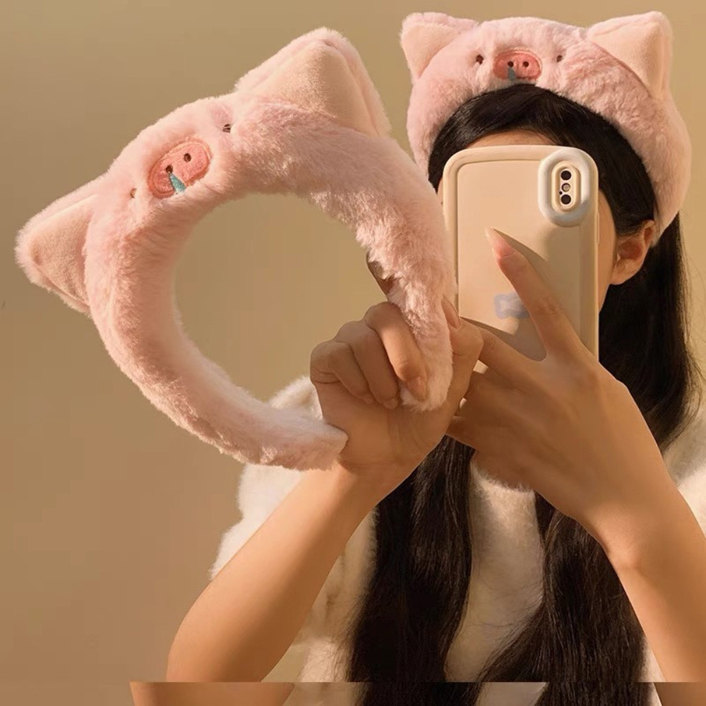 ฤดูหนาวน่ารักสีชมพูตุ๊กตา ออกทาง หมูคาดศีรษะผู้หญิงล้างหน้าความดันอุปกรณ์ผมตลก หมวก