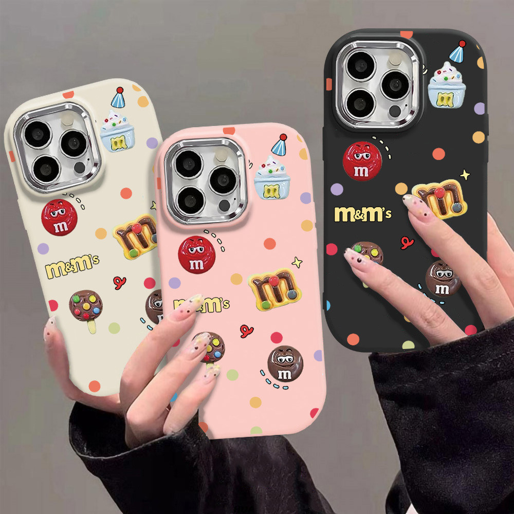 สำหรับ iPhone 11 Pro Max กรณี iPhone 16 15 14 13 12 Pro Max 15 16 Plus ายการ์ตูนกรอบรูปโลหะกรณีโทรศัพท์กันกระแทก น่ารัก