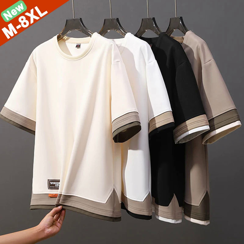 พลัสขนาดผู้ชายลําลองฤดูร้อนแฟชั่นสีชนเสื้อยืดแขนสั้น