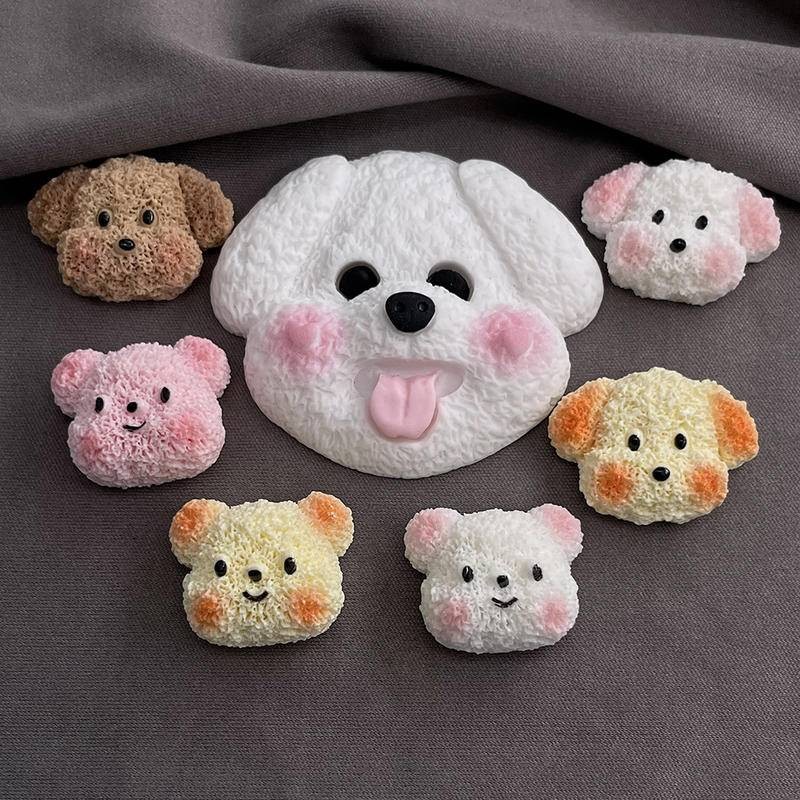 Fluffy Little dog Bear รองเท้า Charms Jibz Croc อุปกรณ์เรซินน่ารัก Jibz Croc DIY โทรศัพท์มือถือกรณี Handmade เด็ก Hairpin วัสดุรองเท้าดอกไม้ Patch