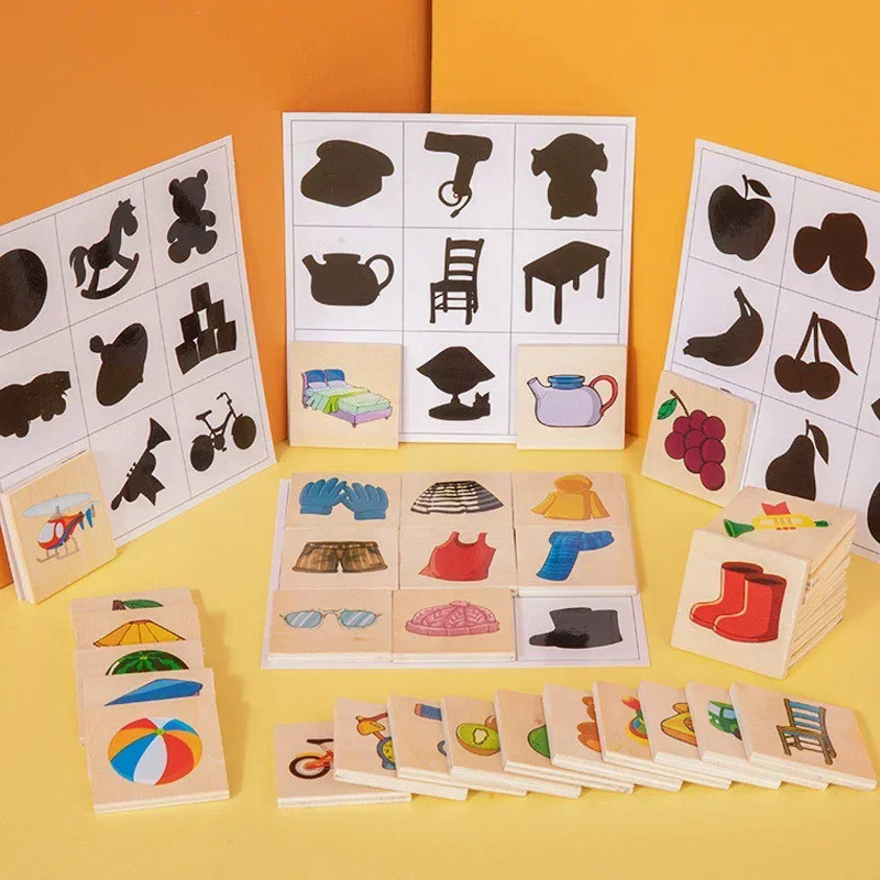 Montessori Shape Matching Board Game Find Shadow Matched Images Animal Fruit Blocks Puzzles Educatio