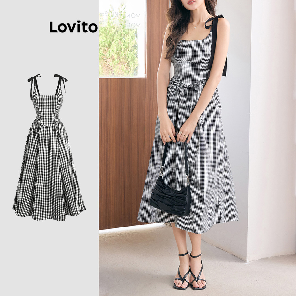 Lovito หรูหราธรรมดาถักเปียเส้นโครงสร้างพาดชุดสำหรับผู้หญิง L105MD459