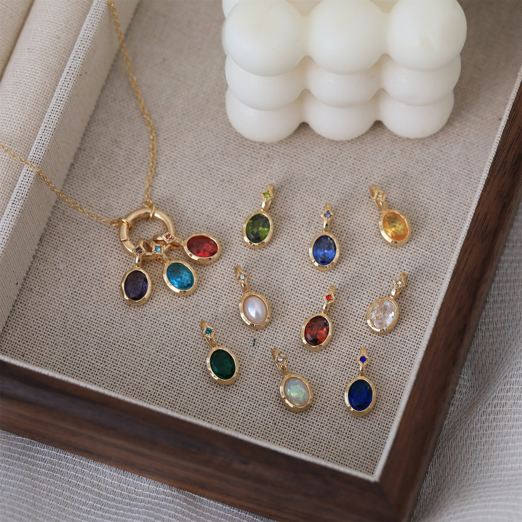 Artistic Retro ฟรี DIY ตัวเลือกสิบสอง Birthstone สร้อยคอหญิงครอบครัววันเกิด Clavicle Chain 6TIH
