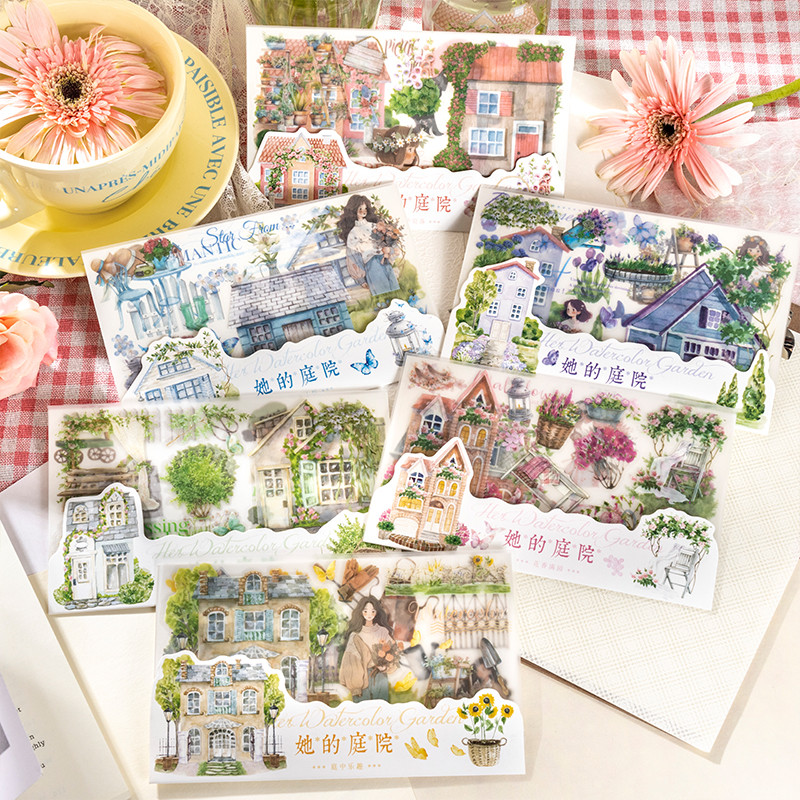 Journal Go ดอกไม้ Courtyard สติกเกอร์สําหรับ Scrapbooking Art Collage Junk Journal การ์ดทําตกแต่งสติกเกอร์เครื่องเขียน