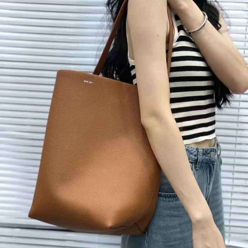 The Row Genuine Leather Large-Capacity Bucket Bag Advanced Tote Shoulder Bag