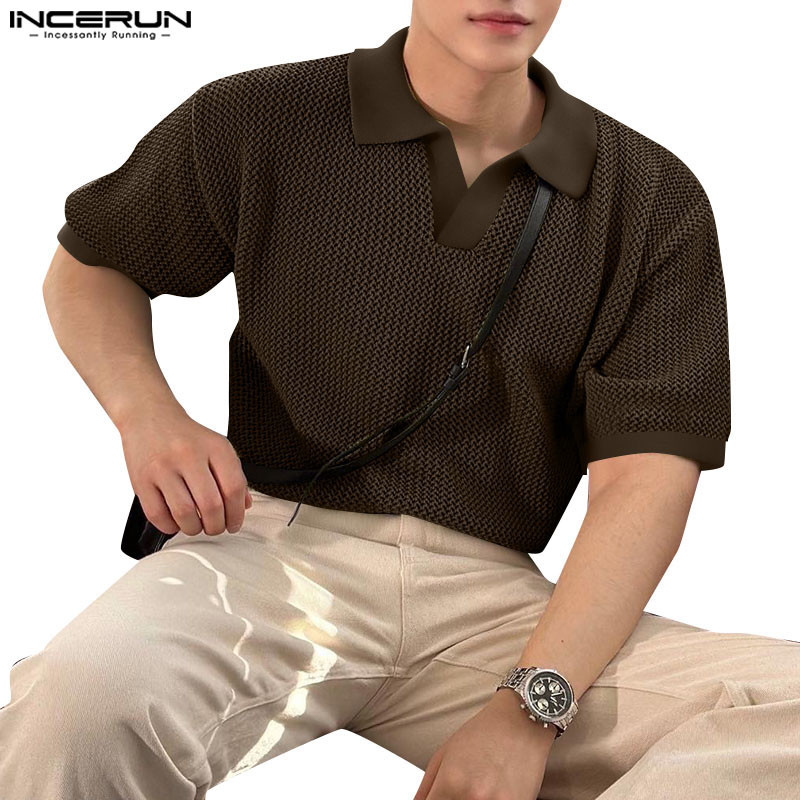 Incerun ผู้ชายเกาหลีธุรกิจลําลองแขนสั้นเสื้อสีทึบ