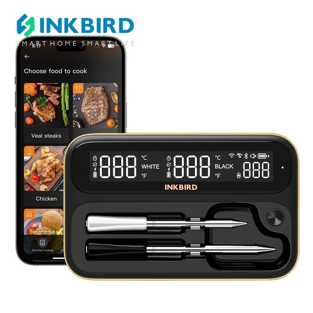 Inkbird INT-12-BW WiFi เครื่องวัดอุณหภูมิไร้สาย BBQ อาหารเนื้อ Thermo-meter สมาร์ทบลูทูธ 5.4 WiFi 5G