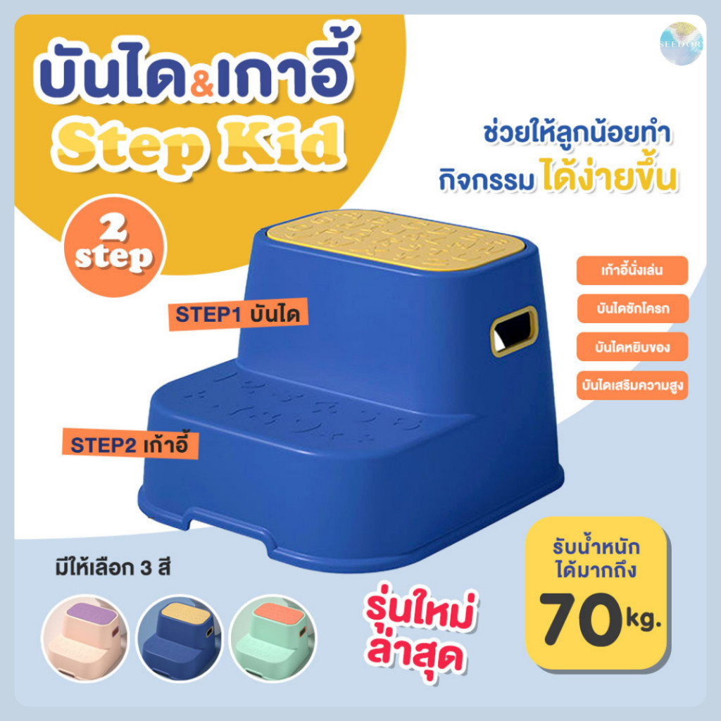 บันได2STEP บันไดปีนสำหรับเด็ก รุ่น ที่วางเท้ากันลื่นเด็ก เก้าอี้เหยียบล้างมือเด็ก บันไดชักโครกเด็ก มีกันลื่น