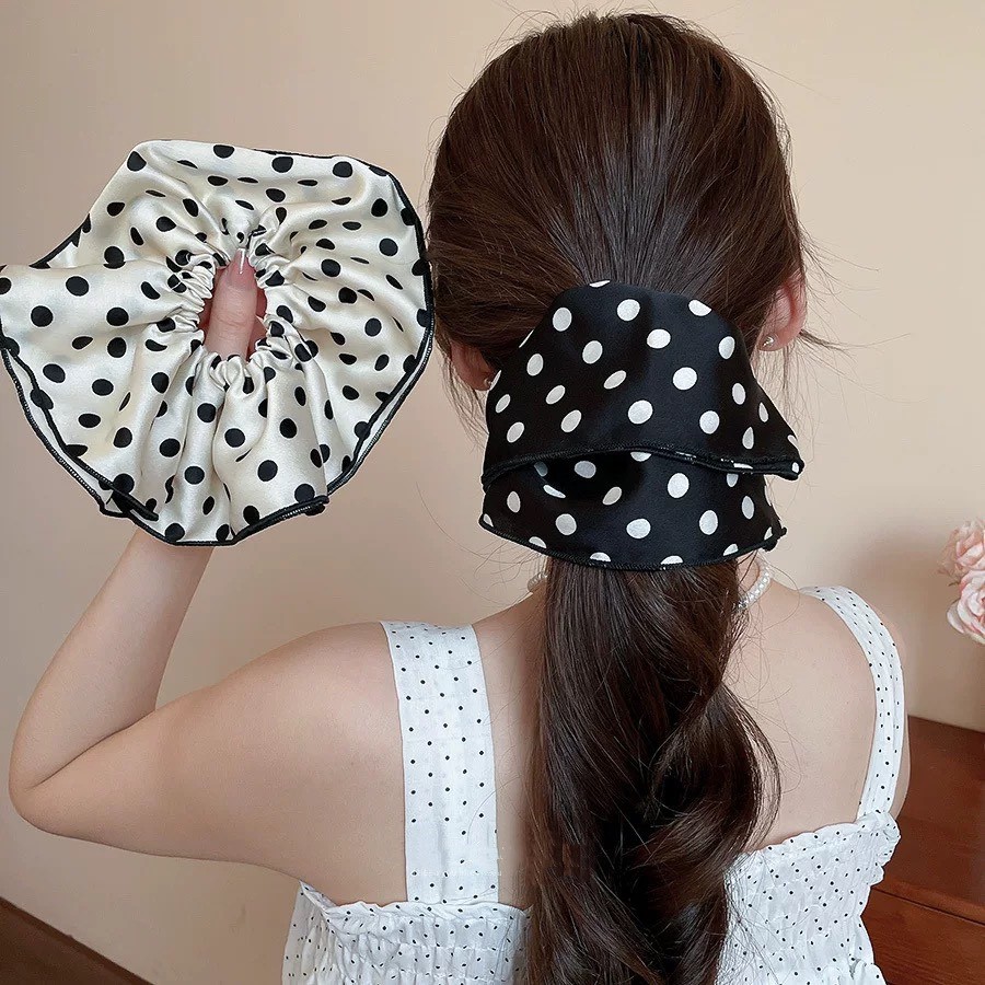 ยางรัดผม ยางมัดผมลายจุดสีดำและสีขาว แฟชั่นประดับผมมาใหม่ - รูปที่ 3