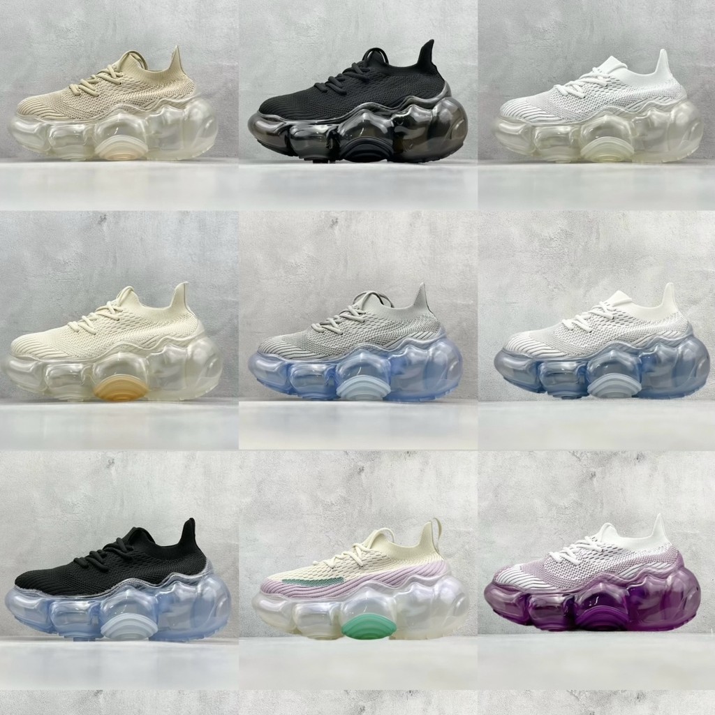 กากวิ่งShose For Women รองเท้าผ้าใบพื้นหนาเพิ่มความสูงฟองสีขาวสีดํา Beige 35-40 BZIK