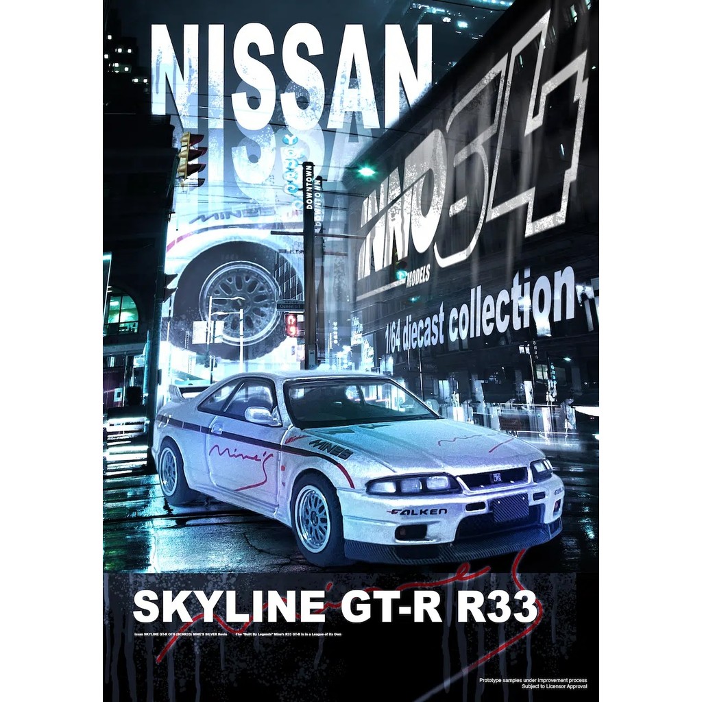 INNO64 1:64 NISSAN SKYLINE GR-R (R33) "Tuned by Mine's" IN64-R33-MINES-S Diecast model cars
