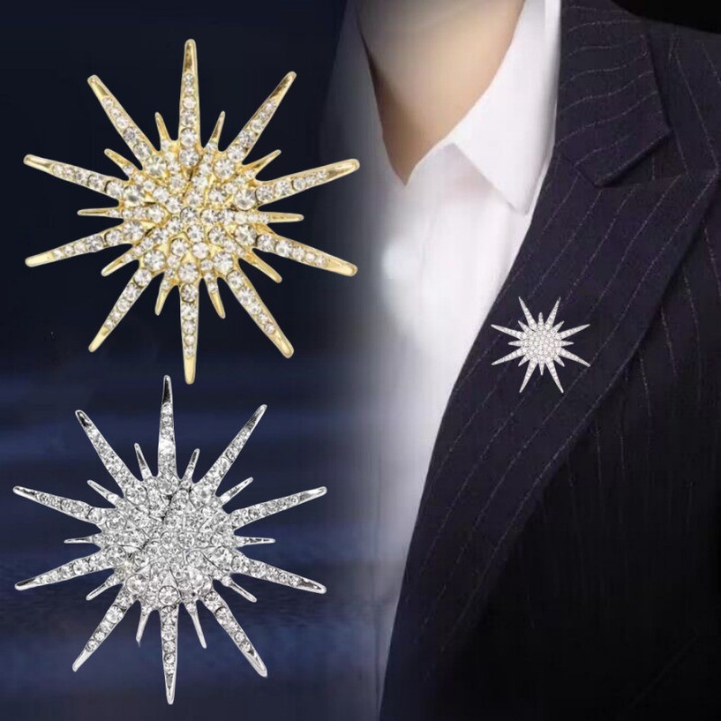 หรูหราเต็ม Rhinestone Star เข็มกลัด Sliver สีทองเสื้อผ้า Unisex ป้าย Faion คริสตัลชุด Lapel Pins