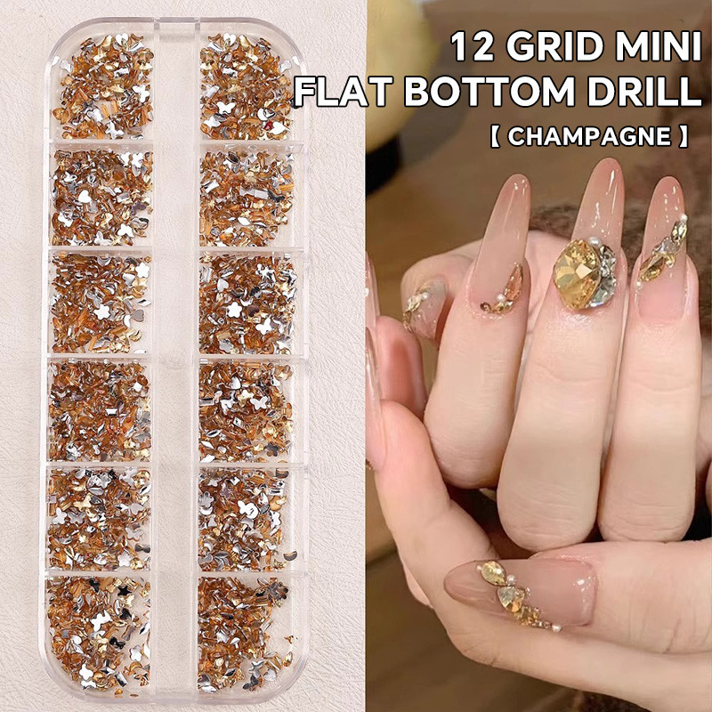 เล็บตกแต่งเล็บคริสตัล Rhinestone เพชร DIY สติกเกอร์เล็บ Mini ด้านล่างแบนที่มีสีสัน 12 กริด 1080 ชิ้น KOUDAN - รูปที่ 3