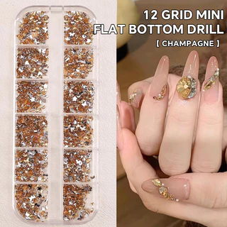 เล็บตกแต่งเล็บคริสตัล Rhinestone เพชร DIY สติกเกอร์เล็บ Mini ด้านล่างแบนที่มีสีสัน 12 กริด 1080 ชิ้น KOUDAN