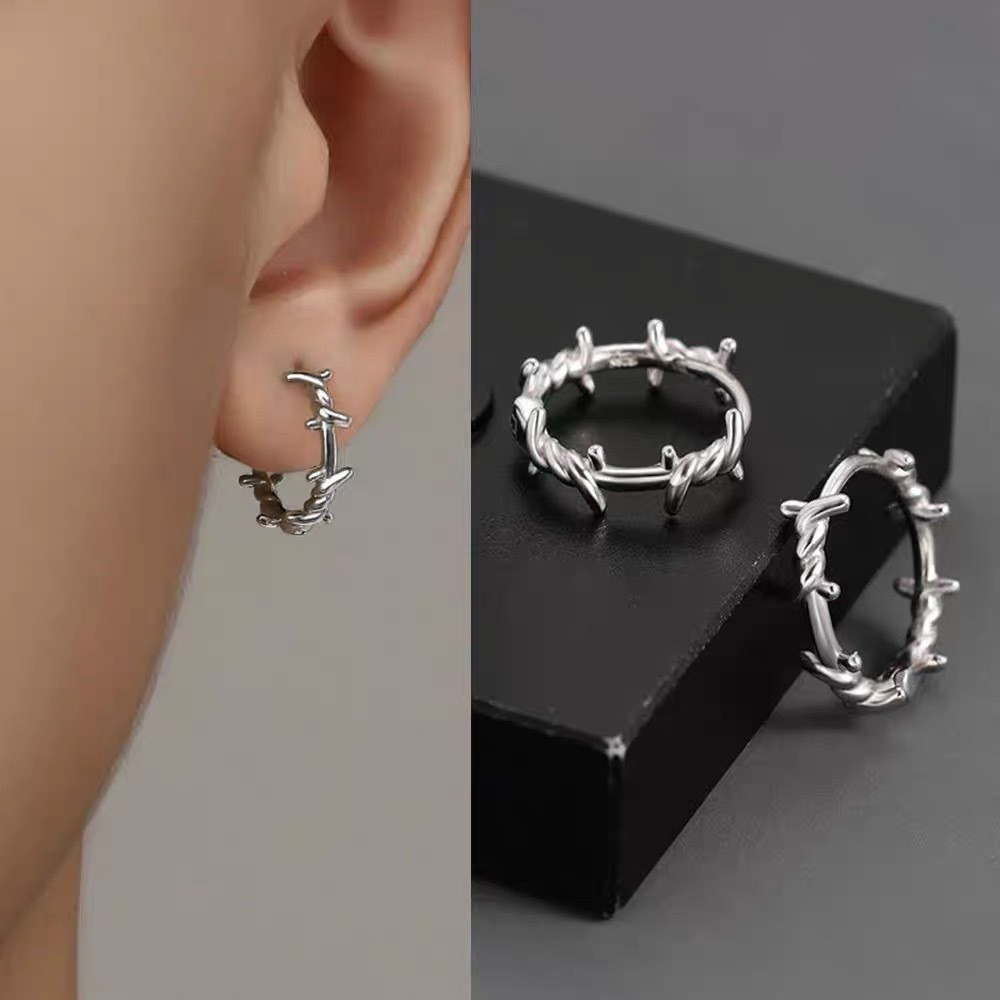 Punk Silver สี Thorns Hoops ต่างหูสําหรับชายไม่สม่ําเสมอ Unisex เจาะ Hoop ต่างหูวงกลม Kpop Drop ต่างหูเครื่องประดับ