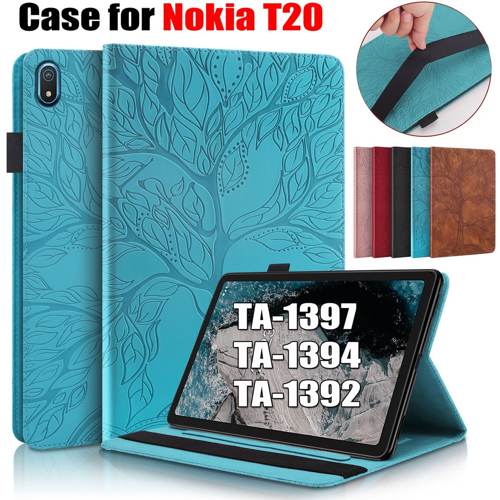 สําหรับ Nokia T20 T21 10.4 "T10 8.0 นิ้ว TA-1462 TA-1397 TA-1394 TA-1392 TA-1495 TA-1521 TA-1505 TA-1487 แท็บเล็ตเกราะป้องกัน 3D ต้นไม้ PU หนังกระเป๋าสตางค์ฝาครอบ
