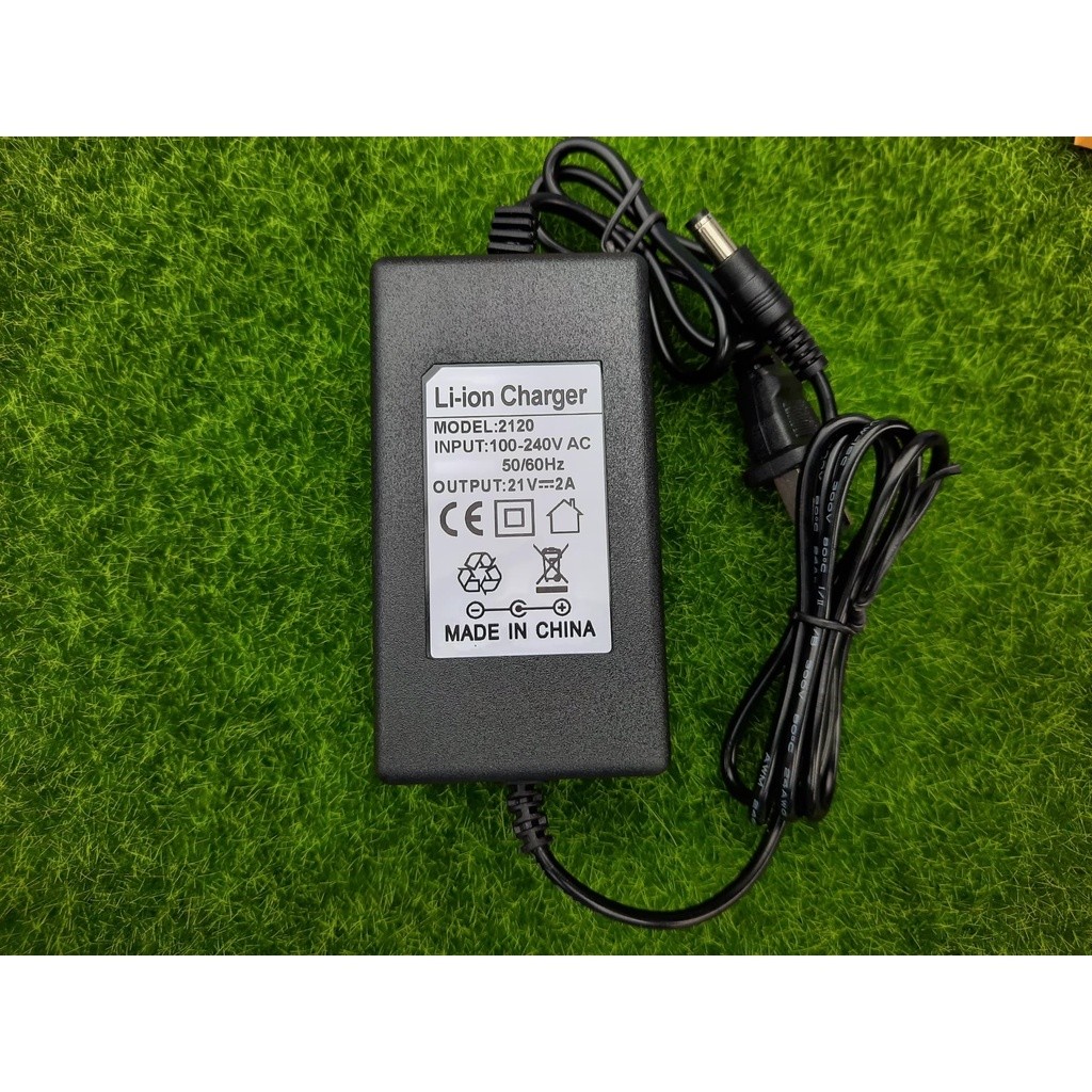อแดปเตอร์รถแบตเตอรี่ อแดปเตอร์ชาร์จแบตลิเธียม DC 21V 2A อแดปเตอร์ ขนาดหัวเสียบ